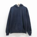 L★古着 チャンピオン champion 長袖 スウェット パーカー メンズ ワンポイントロゴ 紺 26mar21