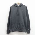 L★古着 チャンピオン champion 長袖 スウェット パーカー メンズ ワンポイントロゴ 濃グレー 26mar21