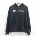 L★古着 チャンピオン champion 長袖 スウェット パーカー メンズ ビッグロゴ 黒 26mar21