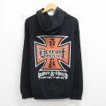 L★古着 長袖 スウェット パーカー メンズ Detroit MUSCLE ブリーチ 黒 26mar24