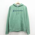 M★古着 チャンピオン Champion 長袖 スウェット パーカー メンズ ビッグロゴ 薄緑 26mar24
