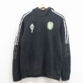 M★古着 アディダス adidas 長袖 スウェット パーカー メンズ ミシガン 黒 3本ライン 26mar24