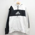 XL★古着 長袖 スウェット パーカー メンズ ワンポイントロゴ 大きいサイズ ツートンカラー 白 3本ライン【spe】 26mar24