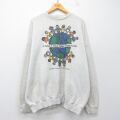 XL★古着 長袖 スウェット メンズ 90年代 90s 地球 大きいサイズ クルーネック USA製 薄グレー 霜降り 26mar25