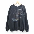 XL★古着 長袖 スウェット メンズ 80年代 80s 鳥 ラグラン クルーネック カナダ製 黒【spe】 26mar25