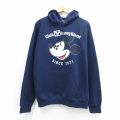 L★古着 長袖 スウェット パーカー メンズ ディズニー ミッキー 紺 26mar26