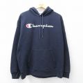 XL★古着 チャンピオン champion 長袖 スウェット パーカー メンズ ビッグロゴ 紺 26mar28