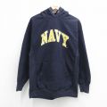 M★古着 STEVE&BARRYS 長袖 スウェット パーカー ミリタリー ネイビー NAVY 刺繍 紺【spe】 26mar31