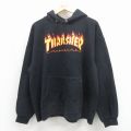 スラッシャー 長袖スウェットパーカー ビッグロゴ ブラック XL | 古着
