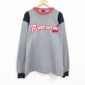 XL★古着 長袖 スウェット メンズ 刺繍 大きいサイズ ラグラン クルーネック グレー 霜降り 23dec28 中古 スエット トレーナー トップス