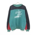 XL★古着 ヒルトン 長袖 スウェット メンズ 90年代 90s ケープコット ヨット マルチカラー クルーネック 緑他 グリーン チェック 【spe】 24aug28 中古 スエット トレーナー トップス