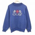 L★古着 バンヒューセン 長袖 スウェット メンズ 90年代 90s ゴルフ 刺繍 モックネック ハイネック 紺 ネイビー 24aug27 中古 スエット トレーナー トップス
