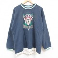 L★古着 長袖 スウェット メンズ 90年代 90s インディアン 刺繍 クルーネック 紺 ネイビー 【spe】 24nov08 中古 スエット トレーナー トップス