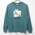 S★古着 長袖 スウェット メンズ 90年代 90s ディズニー DISNEY くまのプーさん ピグレット クルーネック USA製 緑 グリーン 24nov21 中古 スエット トレーナー トップス