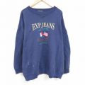XL★古着 EXPRESS 長袖 スウェット メンズ 00年代 00s ビッグロゴ 刺繍 大きいサイズ クルーネック 紺 ネイビー 24nov14 中古 スエット トレーナー トップス
