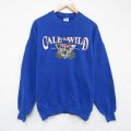 XL★古着 長袖 スウェット メンズ 90年代 90s オオカミ クルーネック USA製 青 ブルー 24nov30 中古 スエット トレーナー トップス