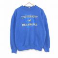 L★古着 ジャンスポーツ 長袖 スウェット メンズ 90年代 90s デラウェア 大学 刺繍 クルーネック USA製 青 ブルー 24dec02 中古 スエット トレーナー トップス