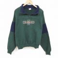 XL★古着 長袖 ハーフジップ スウェット メンズ 90年代 90s 刺繍 ツートンカラー 大きいサイズ カナダ製 濃緑他 グリーン 24dec14 中古 スエット トレーナー トップス