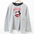 XL★古着 長袖 フリース トップス メンズ 00年代 00s ディズニー DISNEY ミッキー MICKEY MOUSE 刺繍 大きいサイズ ポリエステル クルーネック グレー 霜降り 25jan09 中古 スエット トレーナー