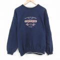 XL★古着 長袖 スウェット メンズ 00年代 00s 釣り 刺繍 大きいサイズ クルーネック 紺 ネイビー 24dec25 中古 スエット トレーナー トップス