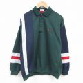 XL★古着 ビューグルボーイ 長袖 スウェット メンズ 00年代 00s ワンポイントロゴ マルチカラー 大きいサイズ 襟付き 濃緑他 グリーン 25jan23 中古 スエット トレーナー トップス