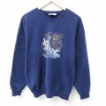 L★古着 長袖 スウェット メンズ 00年代 00s 鳥 Vネック 紺 ネイビー 25feb19 中古 スエット トレーナー トップス