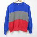 S★古着 スポルディング 長袖 スウェット メンズ 90年代 90s ワンポイントロゴ マルチカラー クルーネック USA製 青他 ブルー 25feb26 中古 スエット トレーナー トップス
