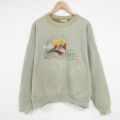 XL★古着 長袖 スウェット メンズ 90年代 90s 鳥 刺繍 大きいサイズ クルーネック USA製 ベージュ カーキ 25mar05 中古 スエット トレーナー トップス