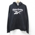 M★古着 リーボック REEBOK 長袖 スウェット パーカー メンズ ビッグロゴ 黒 ブラック 25mar06 中古 スエット トレーナー トップス