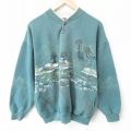 XL★古着 長袖 スウェット メンズ 90年代 90s 鳥 ヘンリーネック USA製 緑 グリーン 霜降り 25mar22 中古 スエット トレーナー トップス