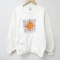 M★古着 Crazy Shirts 長袖 スウェット メンズ 90年代 90s 太陽 刺繍 クルーネック USA製 白 ホワイト 25mar22 中古 スエット トレーナー トップス