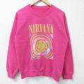 S★古着 長袖 ロック バンド スウェット メンズ 00年代 00s ニルバーナ クルーネック ピンク 25apr12 中古 スエット トレーナー トップス