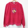 L★古着 長袖 トップス メンズ 00年代 00s ディズニー DISNEY くまのプーさん ティガー イーヨー ピグレット 表起毛 刺繍 クルーネック 赤 レッド 25apr12 中古 スエット トレーナー