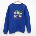 90s 長袖スウェット タズマニアンデビル刺繍 ブルー XL | 古着