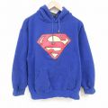 XL★古着 長袖 スウェット パーカー メンズ DCコミックス スーパーマン 大きいサイズ 青 ブルー 25apr28 中古 スエット トレーナー トップス