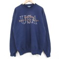 XL★古着 バンヒューセン 長袖 スウェット メンズ 90年代 90s USAロゴ クルーネック USA製 紺 ネイビー 25may02 中古 スエット トレーナー トップス
