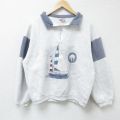 L★古着 長袖 ハーフジップ スウェット メンズ 90年代 90s ヨット USA製 薄グレー他 霜降り 25may30 中古 スエット トレーナー トップス