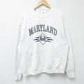 L★古着 長袖 スウェット メンズ 90年代 90s カニ クルーネック USA製 白 ホワイト 25may30 中古 スエット トレーナー トップス
