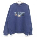 L★古着 長袖 スウェット メンズ 90年代 90s ミシガン 刺繍 クルーネック USA製 紺 ネイビー 25may31 中古 スエット トレーナー トップス