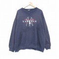 XL★古着 リー Lee 長袖 スウェット メンズ 00年代 00s MLB ニューヨークヤンキース 刺繍 大きいサイズ クルーネック 紺 ネイビー 25oct01 中古 スエット トレーナー トップス
