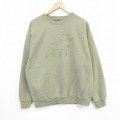 L★古着 カベラス 長袖 スウェット メンズ シカ 刺繍 クルーネック 薄緑 グリーン 25oct01 中古 スエット トレーナー トップス