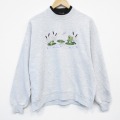 L★古着 長袖 スウェット メンズ カエル 刺? クルーネック 薄グレー 霜降り 25oct01 中古 スエット トレーナー トップス