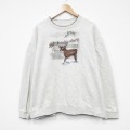 XL★古着 長袖 スウェット メンズ シカ 刺繍 大きいサイズ クルーネック 薄グレー 霜降り 25oct02 中古 スエット トレーナー トップス