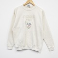 【20%OFF】M★古着 ゲス GUESS 長袖 ブランド スウェット メンズ 90年代 90s ビッグロゴ 刺繍 コットン クルーネック USA製 生成り 【spe】 25oct04 中古 スエット トレーナー トップス