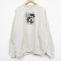 XL★古着 長袖 スウェット メンズ 00年代 00s 鳥 刺繍 大きいサイズ クルーネック 薄グレー 霜降り 25oct04 中古 スエット トレーナー トップス