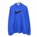 XL★古着 ナイキ NIKE 長袖 スウェット パーカー メンズ ビッグロゴ 大きいサイズ 青 ブルー 25oct04 中古 スエット トレーナー トップス