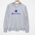 M★古着 チャンピオン champion 長袖 スウェット メンズ ビッグロゴ クルーネック 薄グレー 霜降り 25oct06 中古 スエット トレーナー トップス