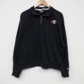 XL★古着 チャンピオン champion 長袖 ハーフジップ トップス メンズ ワンポイントロゴ 黒 ブラック 25oct30 中古 スエット トレーナー