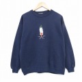 M★古着 長袖 スウェット メンズ 00年代 00s フェザー 刺繍 クルーネック 紺 ネイビー 25oct11 中古 スエット トレーナー トップス