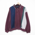 XL★古着 ピエールカルダン pierre cardin 長袖 スウェット メンズ 90年代 90s 襟付き マルチカラー エンジ他 25oct11 中古 スエット トレーナー トップス